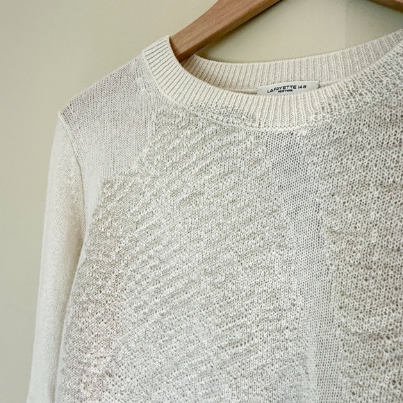 LAFAYETTE 148 NEW YORK Ivory Metallic Spiral Cashmere Crewneck Sweater - Picture 6 of 9